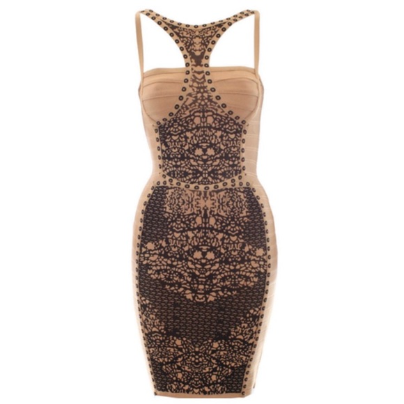 Nude Beige Bandage Cutout Dress - Picture 1 of 8
